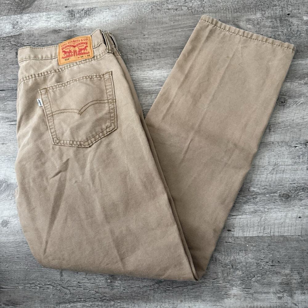 Levi's 514 Jeans Mens 34x32 Tan 100% Cotton Denim Straight Leg Duck Workwear